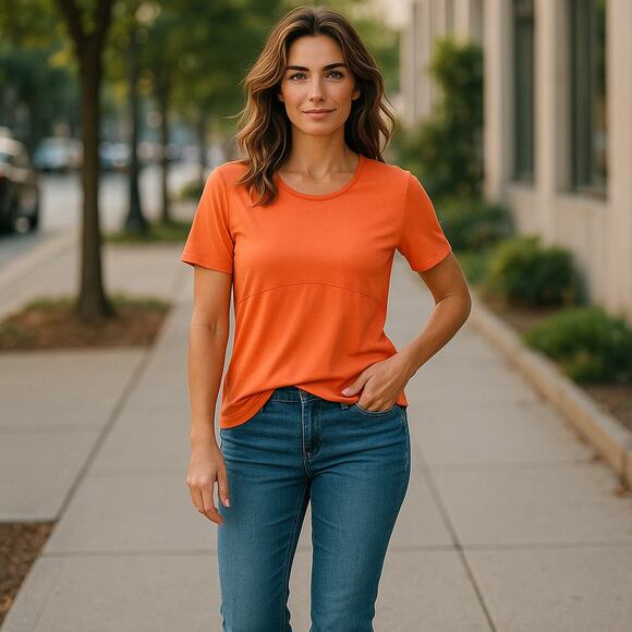 lucy Womens Tee Size M Orange Athletic Shirt Top Short Sleeves Solid Reflective - Picture 3 of 8
